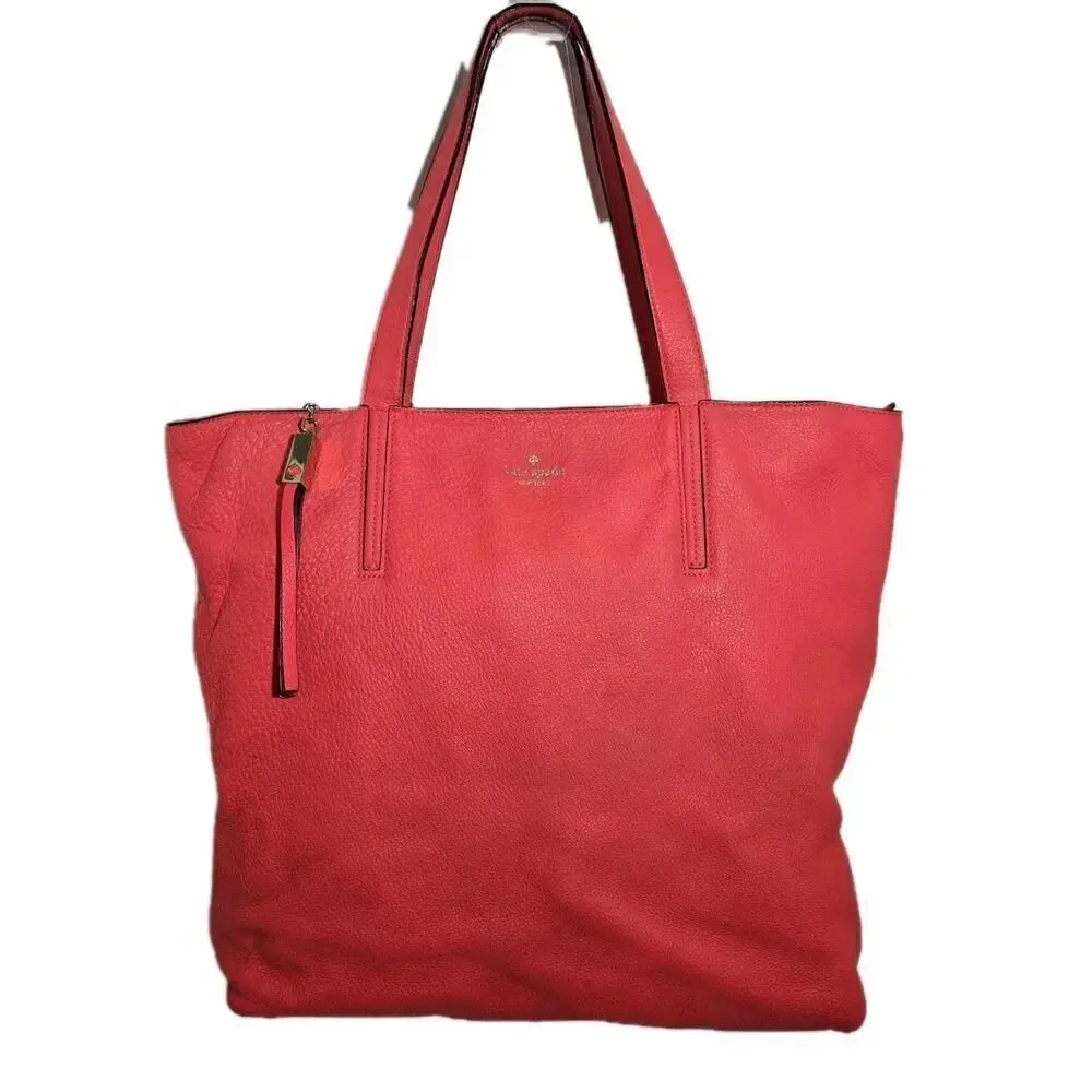 Kate Spade Elliot Grey Street Leather Tote Bag Purse In Hot Rose Pink Large